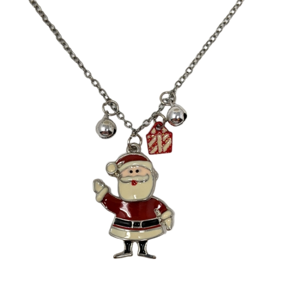 Girl's Santa Necklace Enamel Articulated Christmas Santa Claus